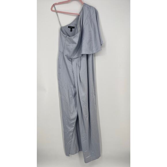 Aidan Mattox Crepe Satin One Shoulder Evening Gown Women's Size 12 Silver Mist - Picture 2 of 8